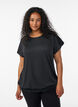 Jersey-Bluse mit strukturierten Streifen und Smocksaum, Schwarz, Model image number 0