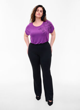 Kurzärmeliges Viskose-T-Shirt mit Blumendruck, Grape Juice Flower, Model image number 2