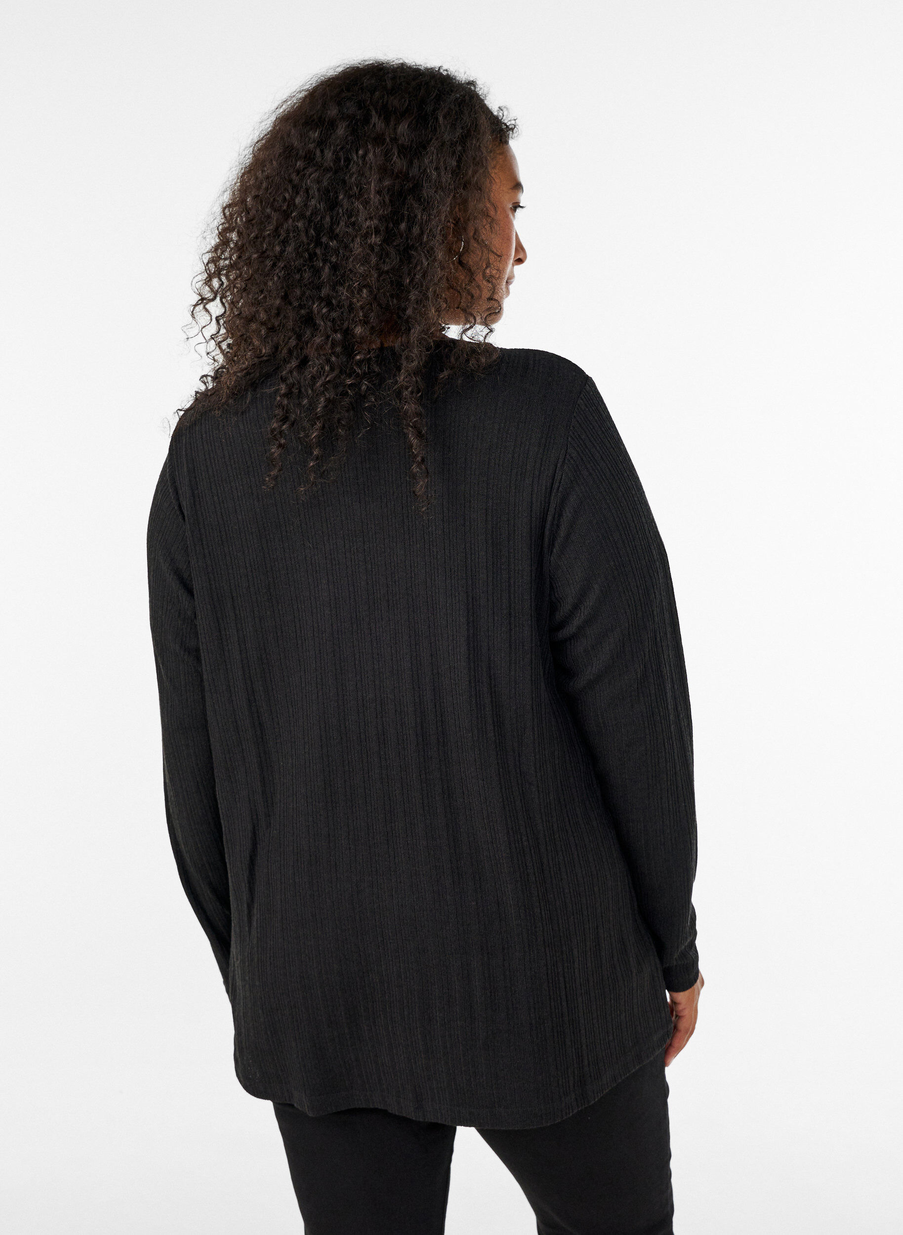 ZizziOffener Cardigan aus strukturiertem Jersey, Schwarz, Model image number 2
