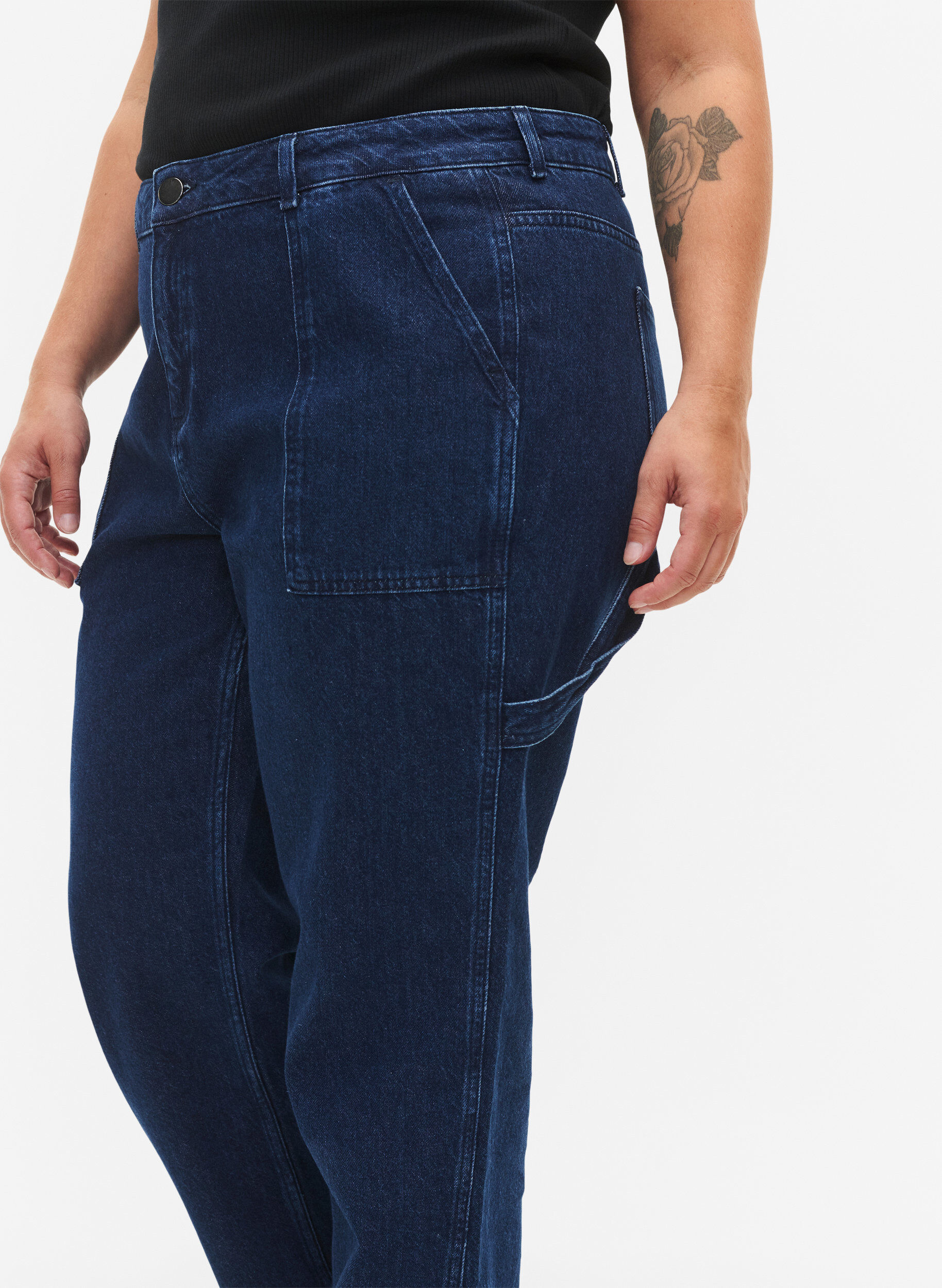 ZizziGerade Passform Cargo Jeans, Dark blue, Model image number 3