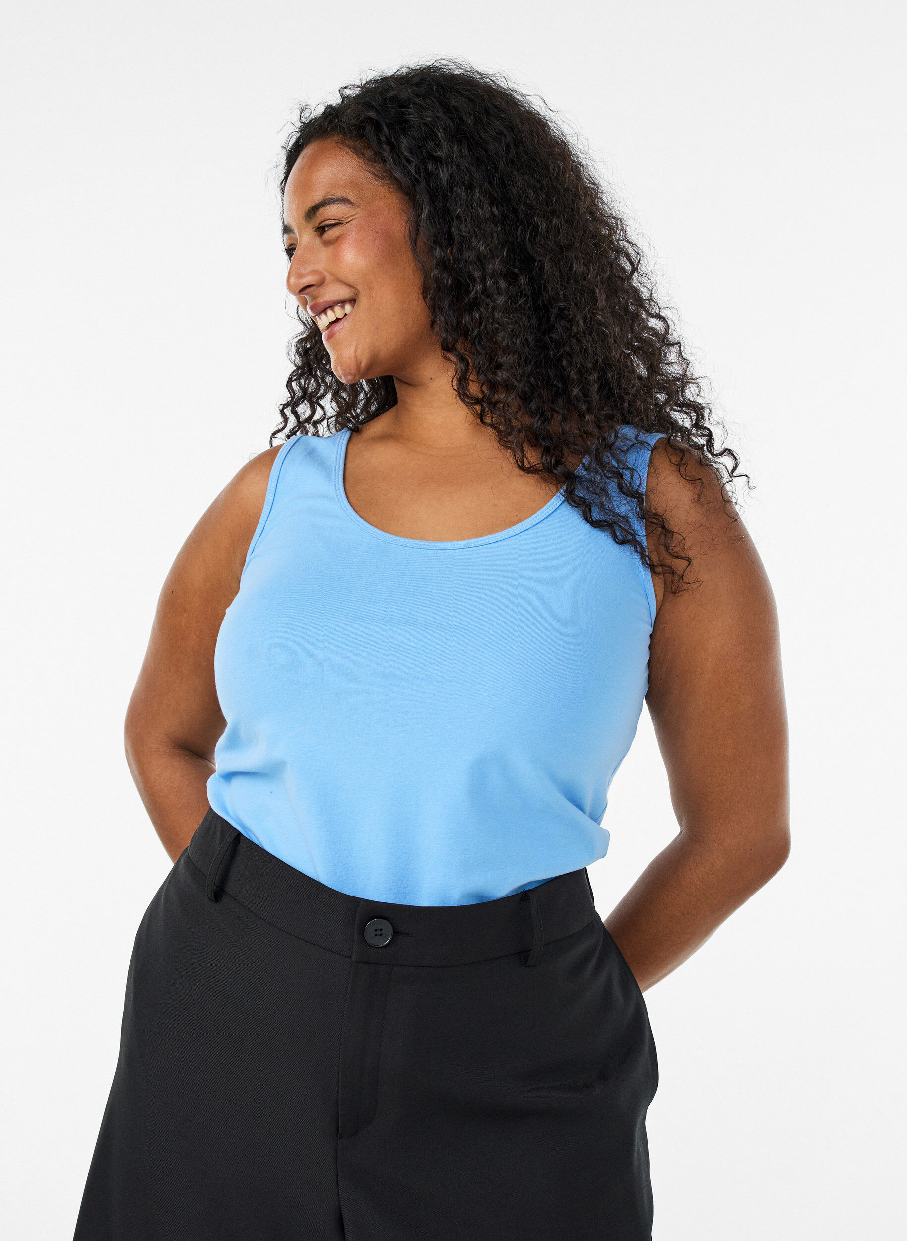 ZizziEinfarbiges Basic Top aus Baumwolle, Blau, Model image number 0