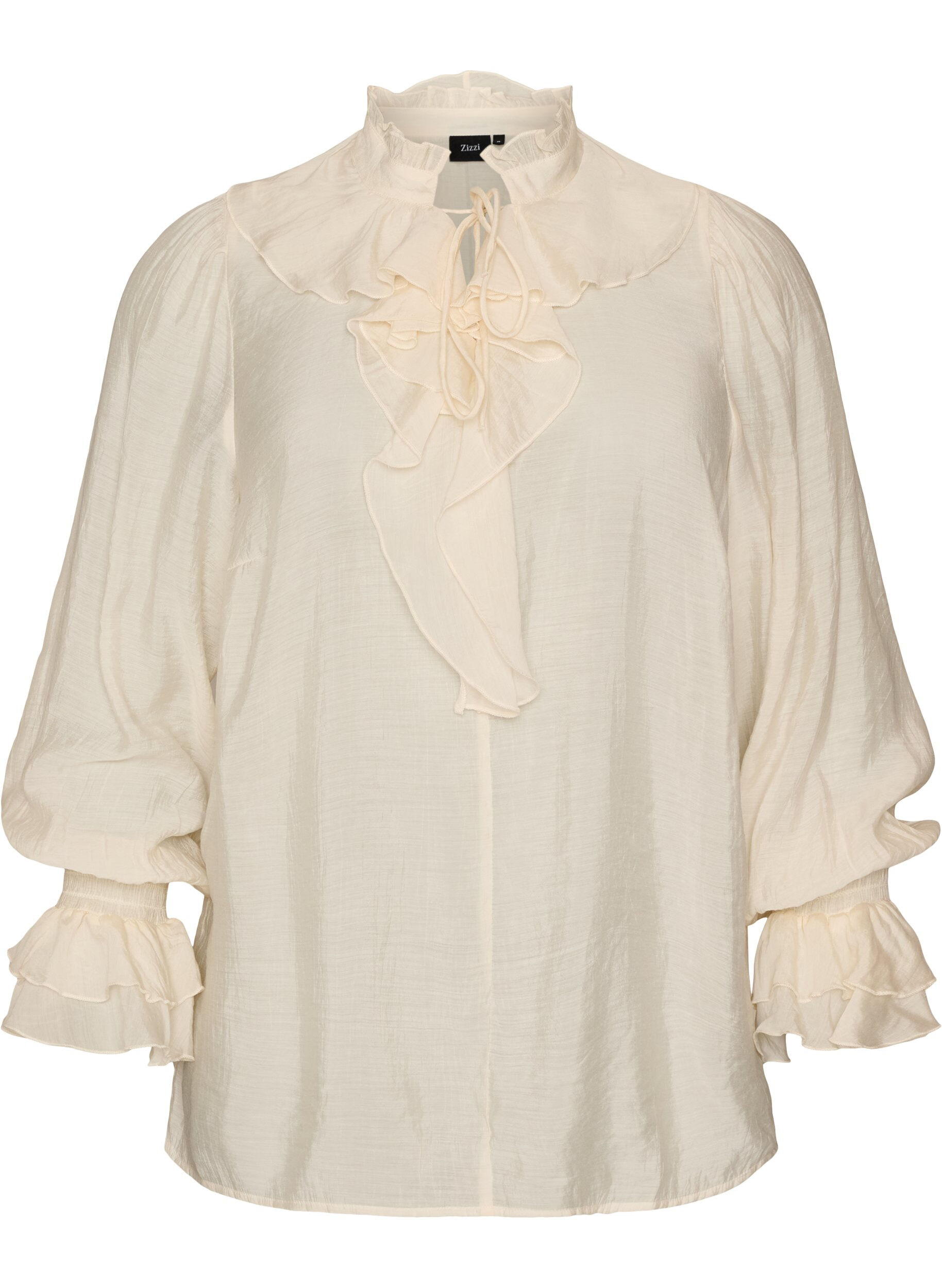 Viskosebluse mit R&uuml;schen und langen &Auml;rmeln