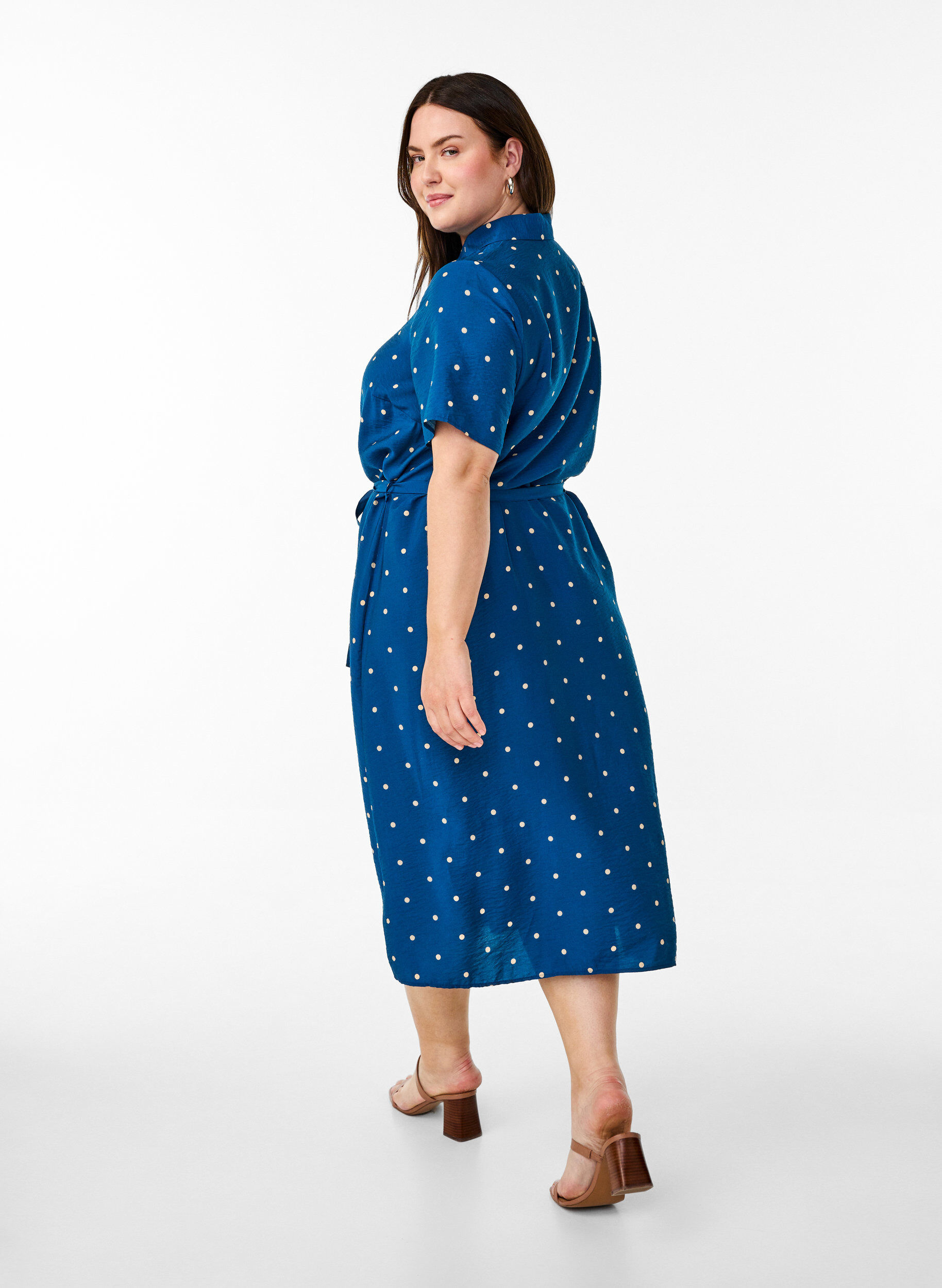 ZizziMidikleid aus Hemd mit Polka Dots, Blau, Model image number 2