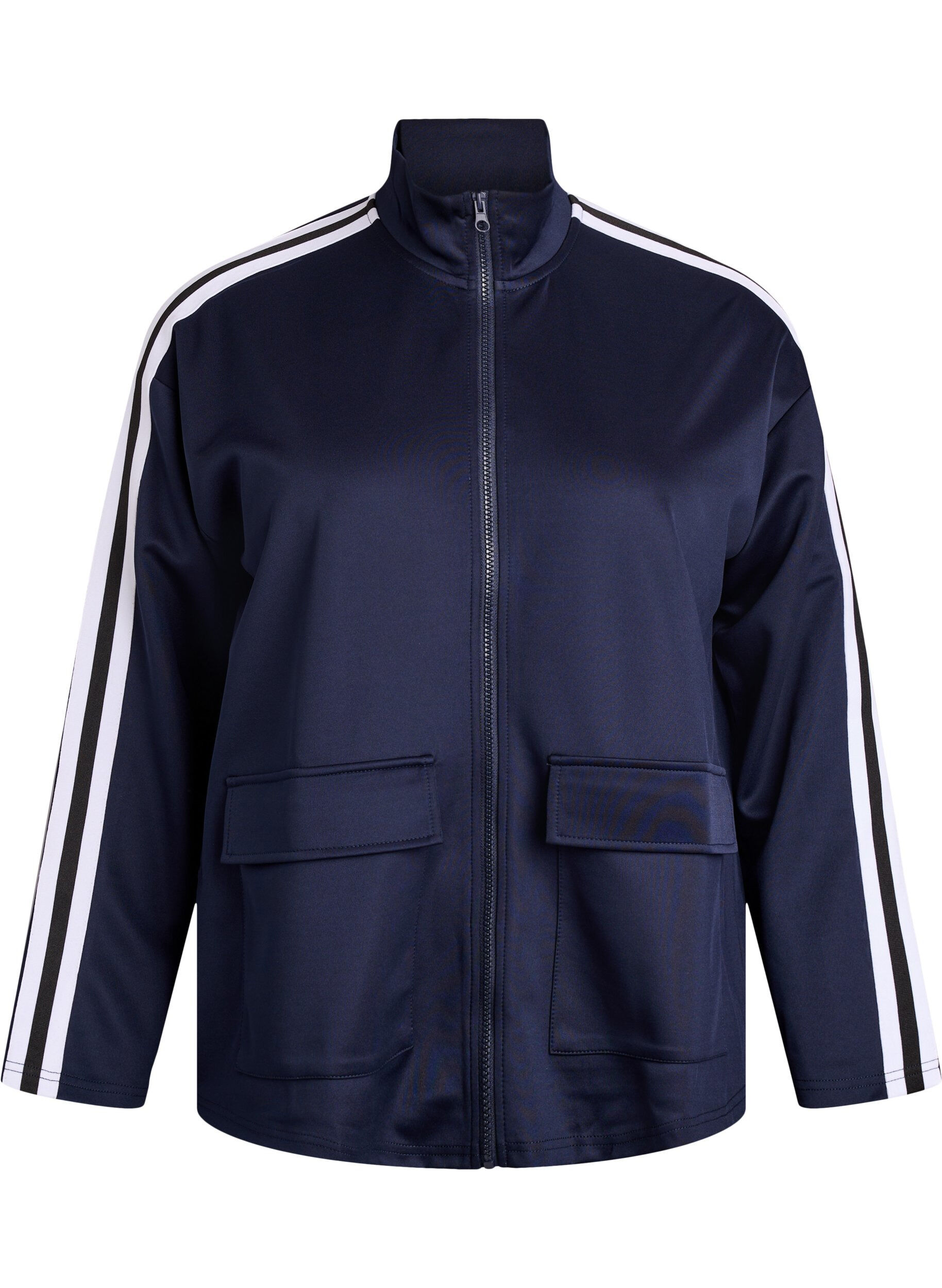 ZizziTrainingsjacke mit Streifen und Taschen, Blau, Packshot image number 0