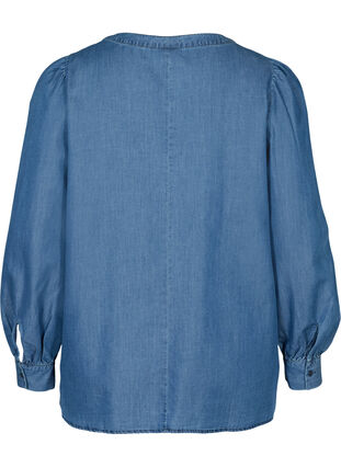 Bluse mit langen Puffärmeln und Knöpfen, Blue denim, Packshot image number 1