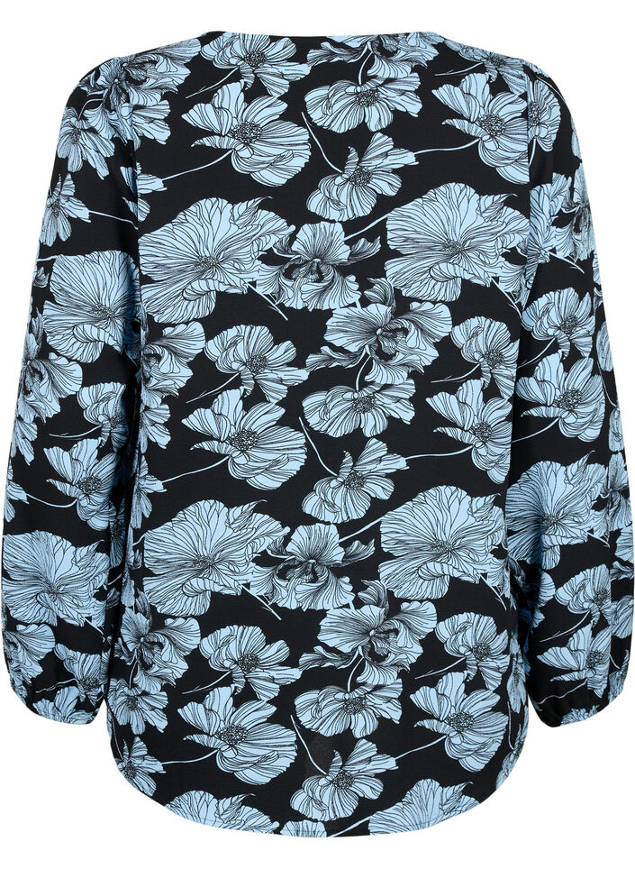  Hemdbluse mit V-Ausschnitt und Aufdruck, Black B. Flower AOP, Packshot image number 1