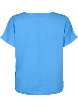 Kurzärmelige Bluse aus Baumwollmischung mit Leinen, Ultramarine, Packshot image number 1
