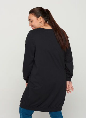 Sweatkleid aus Baumwolle mit Nieten, Black, Model image number 1