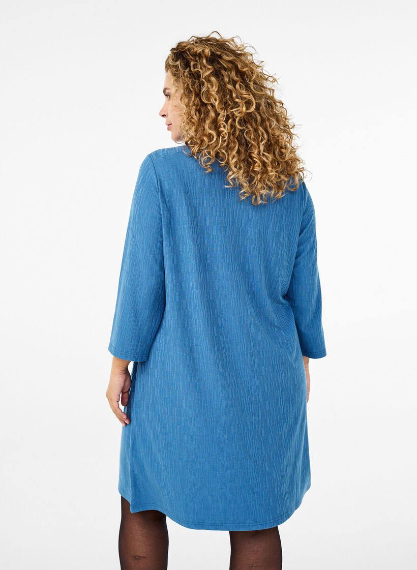 Kleid mit Struktur und 3/4-Ärmeln, Blau, Model image number 2
