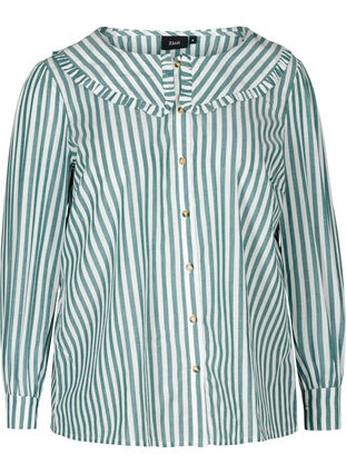 Gestreifte Hemdbluse aus Baumwolle, Green Stripe , Packshot image number 0