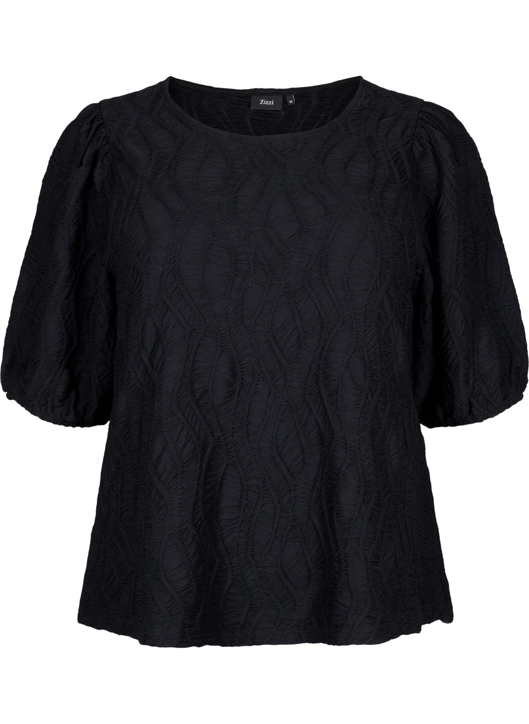 ZizziStrukturierte Bluse mit kurzen &Auml;rmeln, Black, Packshot image number 0