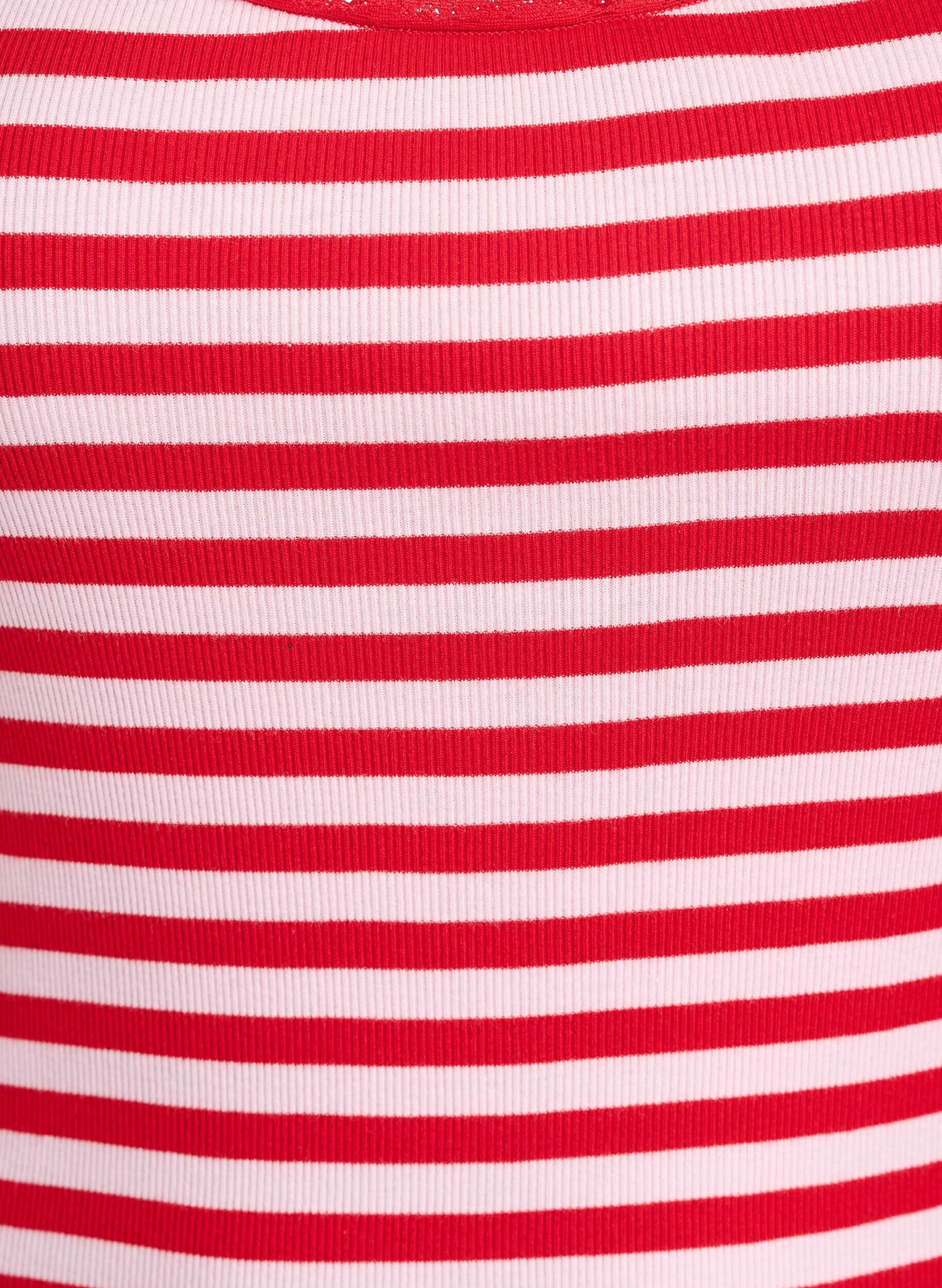 ZizziGestreiftes Top mit Rippstruktur und Spitzen, Pink, Packshot image number 2