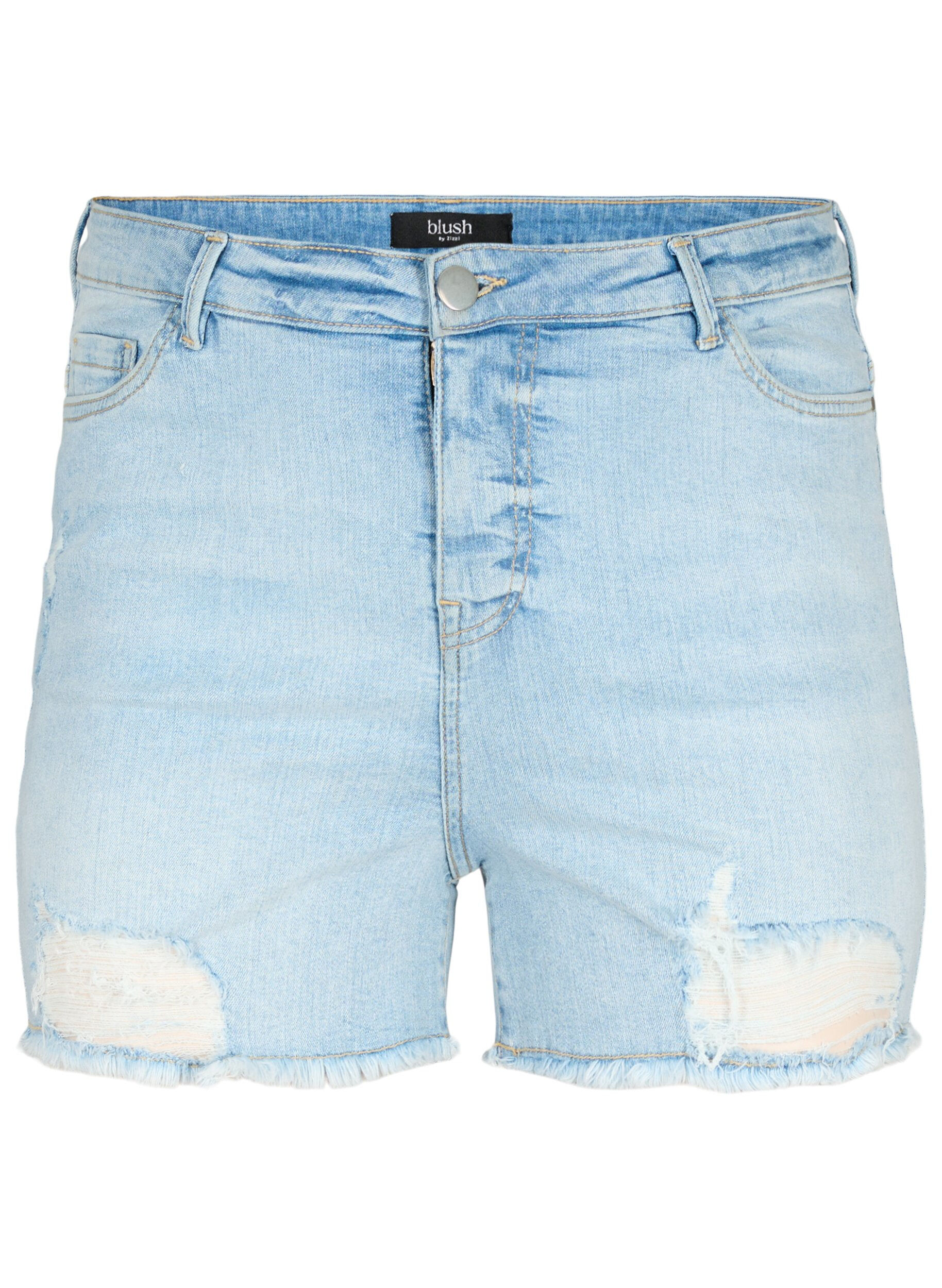 ZizziDenim-Shorts mit Distressed-Effekt, Light Blue Denim, Packshot image number 0