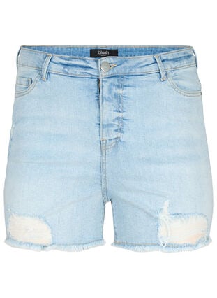 Denim-Shorts mit Distressed-Effekt, Light Blue Denim, Packshot image number 0