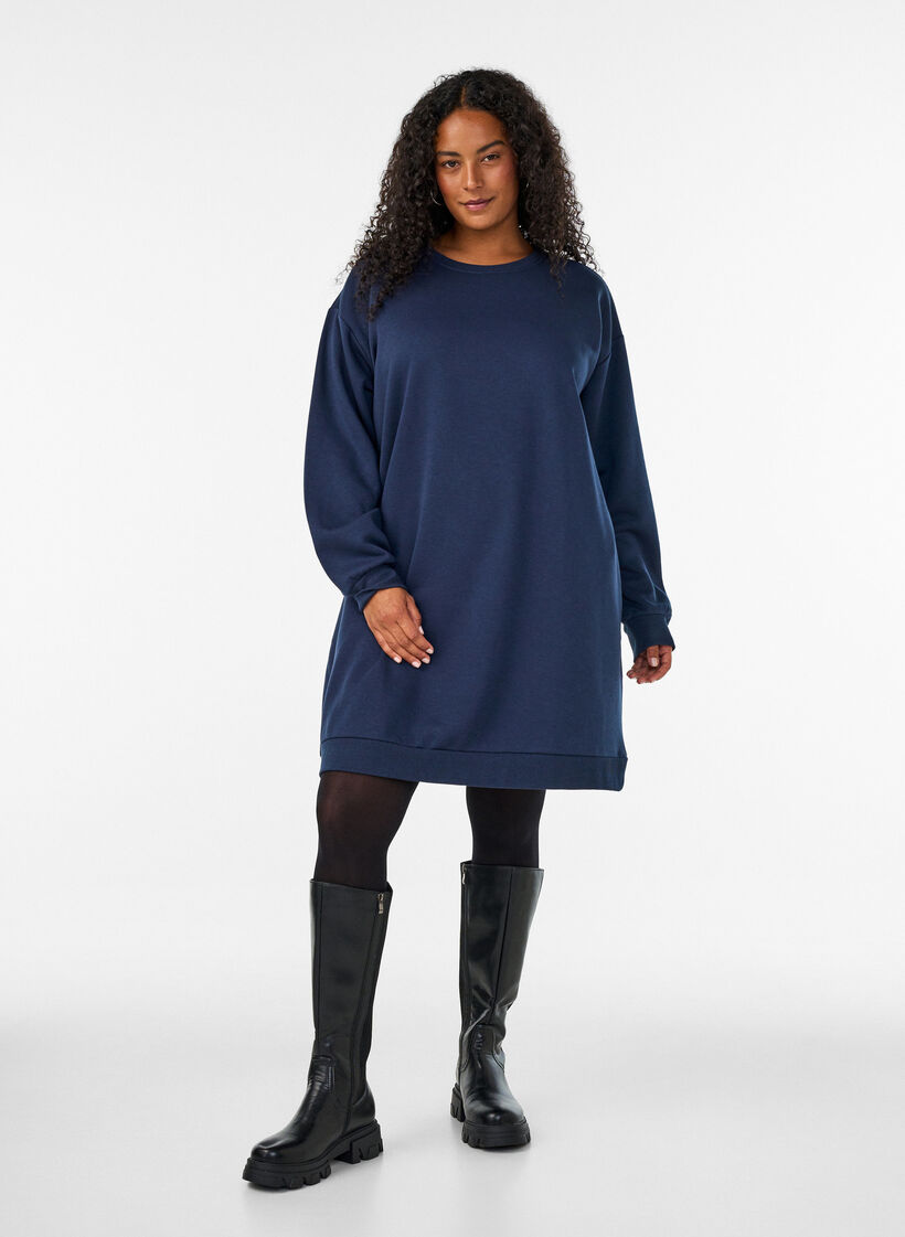 Lockeres Sweatkleid mit Taschen, Blau, Model image number 1