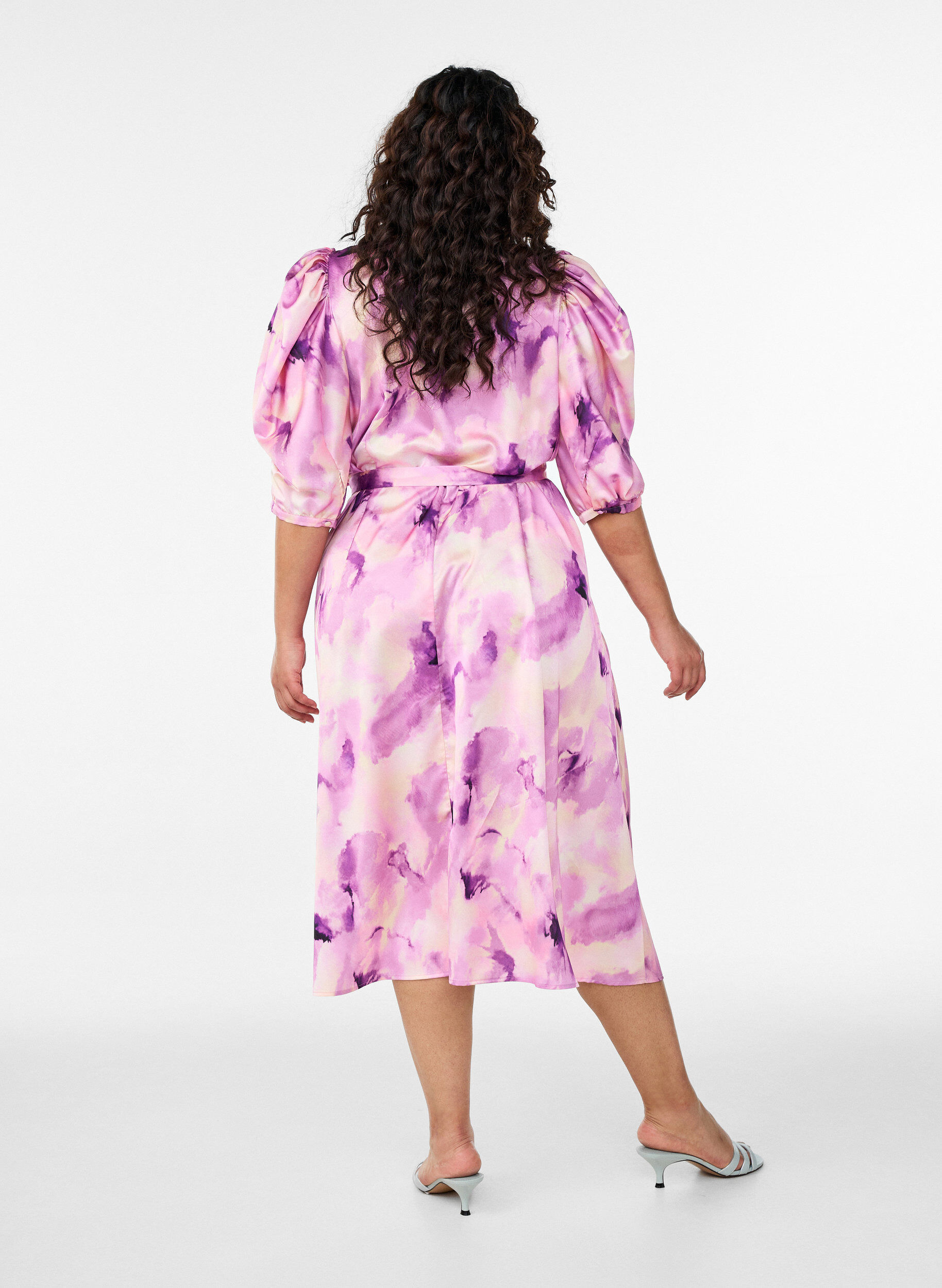 ZizziPartykleid mit kurzen &Auml;rmeln und Bindeg&uuml;rtel, Lila, Model image number 1