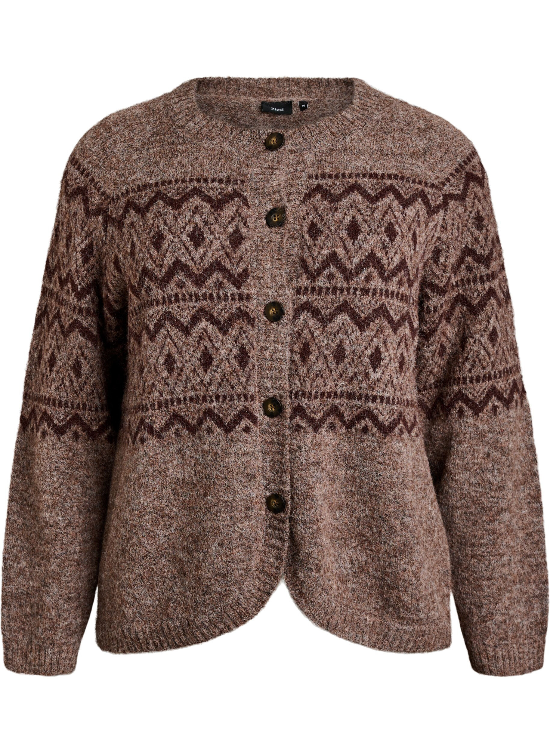 ZizziStrickjacke mit Jacquardmuster, Braun, Packshot image number 0