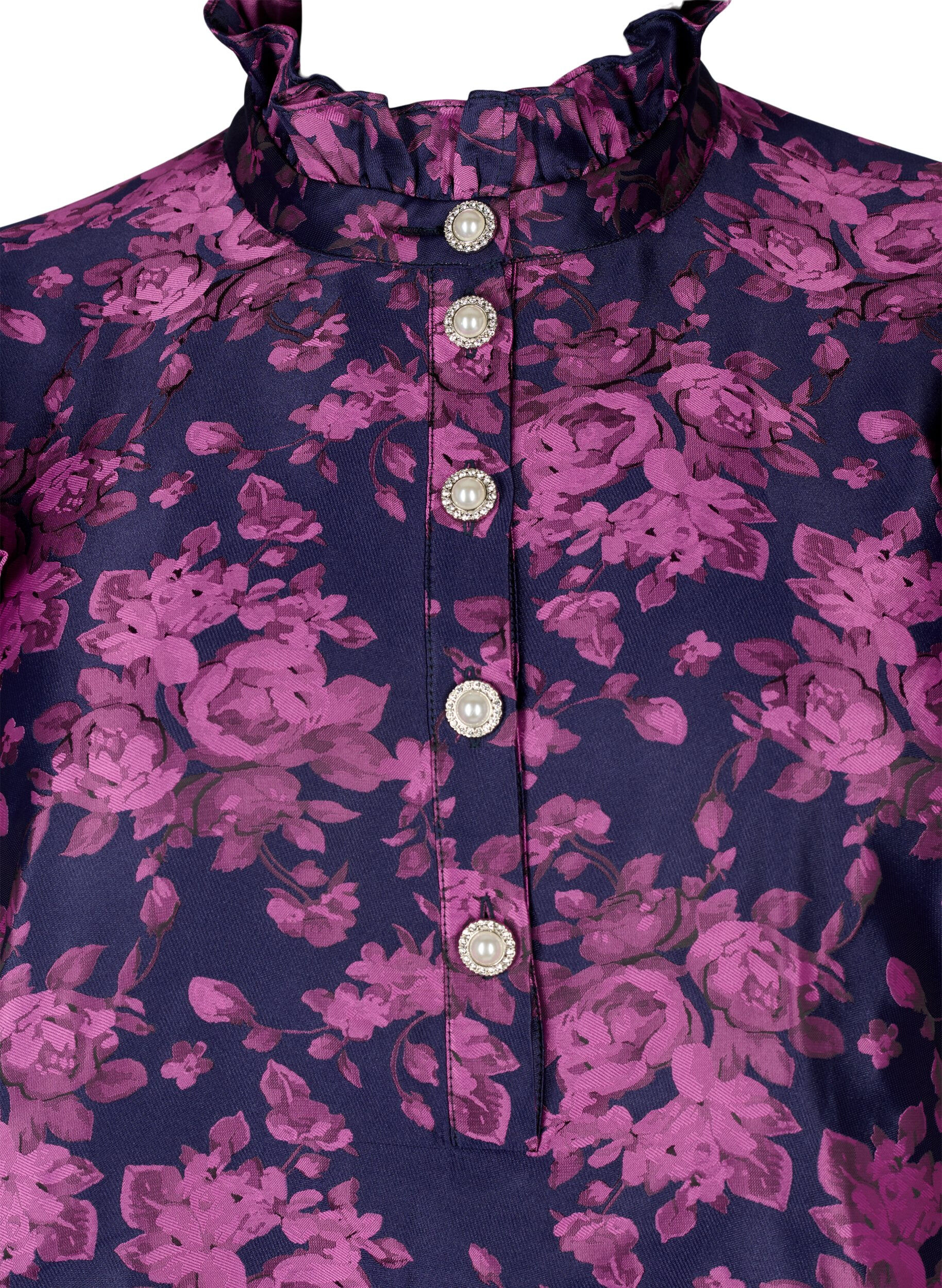 ZizziKleid mit R&uuml;schendetail und Perlenkn&ouml;pfen, Dark Blue Pink, Packshot image number 2