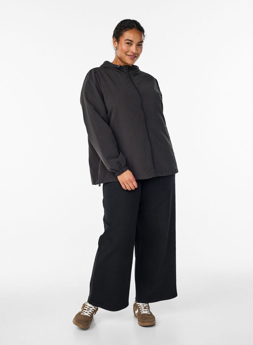 Leichte Jacke mit Kapuze und Rei&szlig;verschluss, Schwarz, Model image number 1