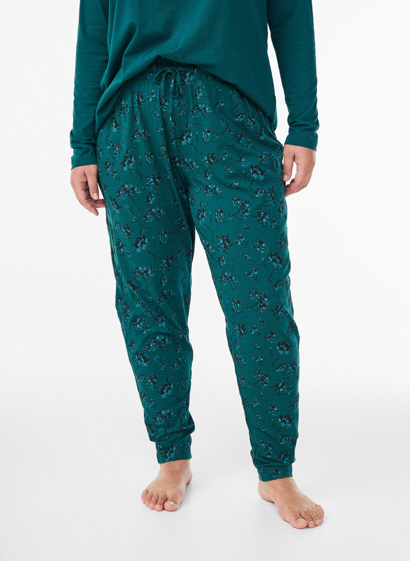 Cotton Pyjamas Hose mit Druck, T&uuml;rkis, Model image number 2