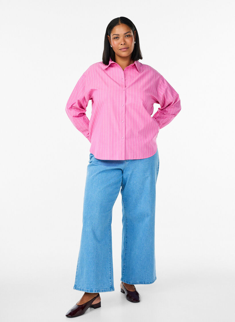 Hemdbluse mit Nadelstreifen und Bindedetail hinten, Pink, Model image number 1