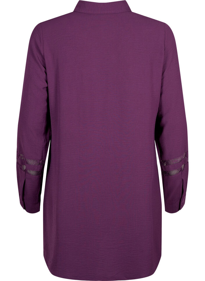 Langes Shirt mit Spitzendetails, Deep Purple, Packshot image number 1