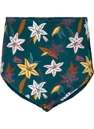 Extra hoch taillierte Bikini-Hose mit Blumenprint, Lily Teal, Packshot image number 0