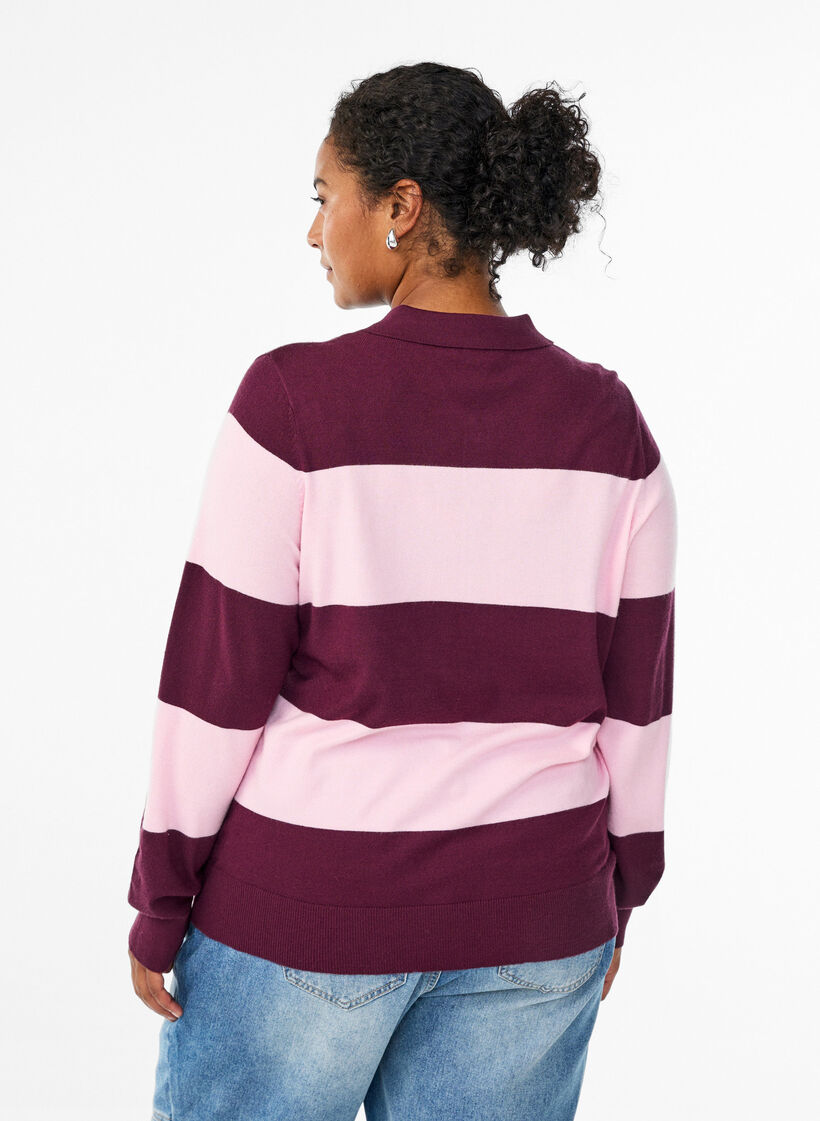 Strickbluse mit Kragen, Rot, Model image number 2