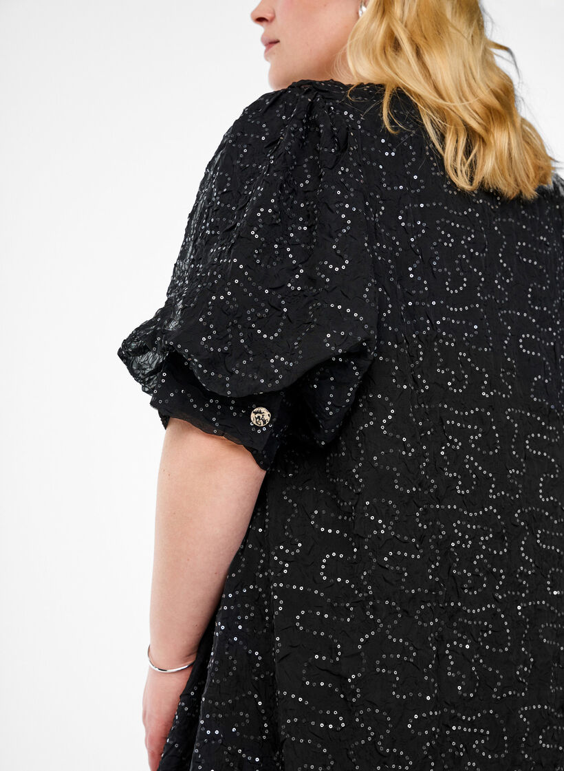 Kurzes Festkleid mit Pailletten, Schwarz, Model image number 3
