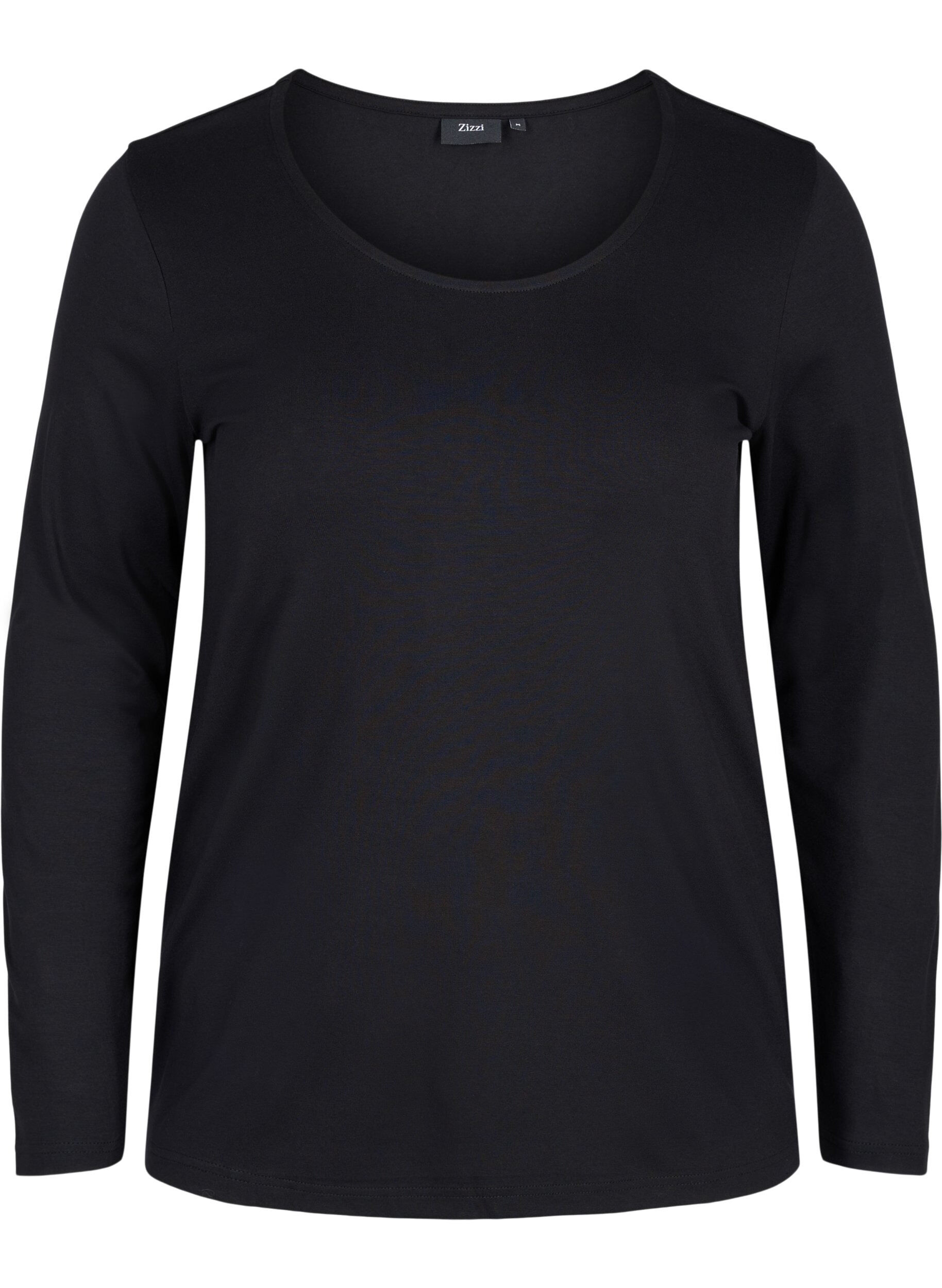 ZizziUnifarbene Basic-Bluse aus Baumwolle, Solid Black, Packshot image number 0