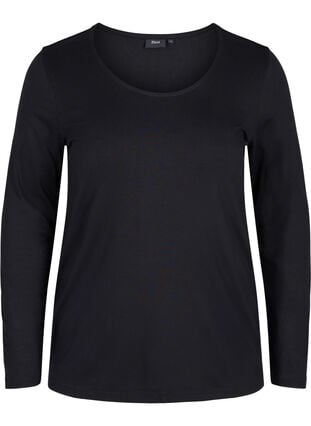 Unifarbene Basic-Bluse aus Baumwolle, Solid Black, Packshot image number 0
