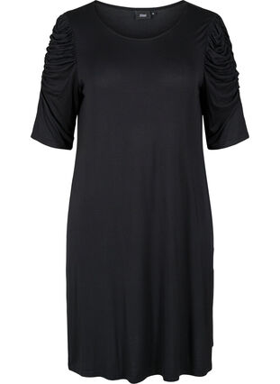 Einfarbiges Kleid aus Viskose mit 2/4-Ärmeln, Black, Packshot image number 0