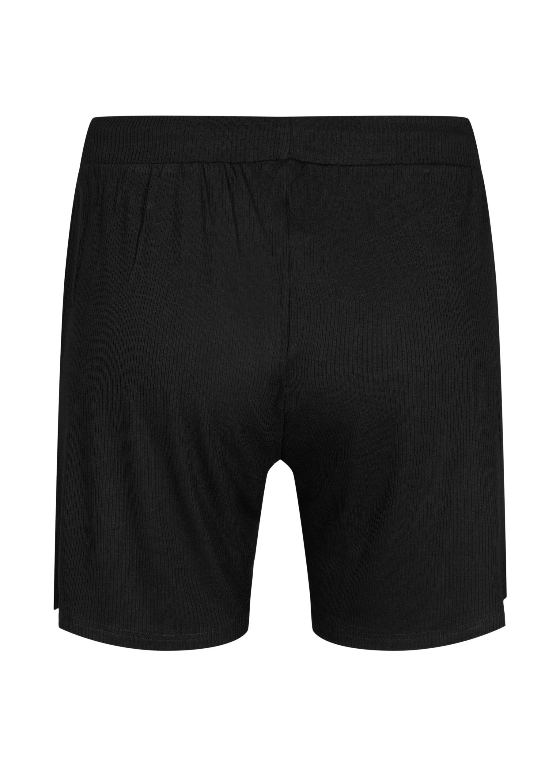 ZizziLockere Shorts aus Viskose mit Ripp, Black, Packshot image number 1