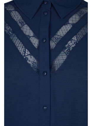 Langes Shirt mit Spitzendetails, Navy Blazer, Packshot image number 2