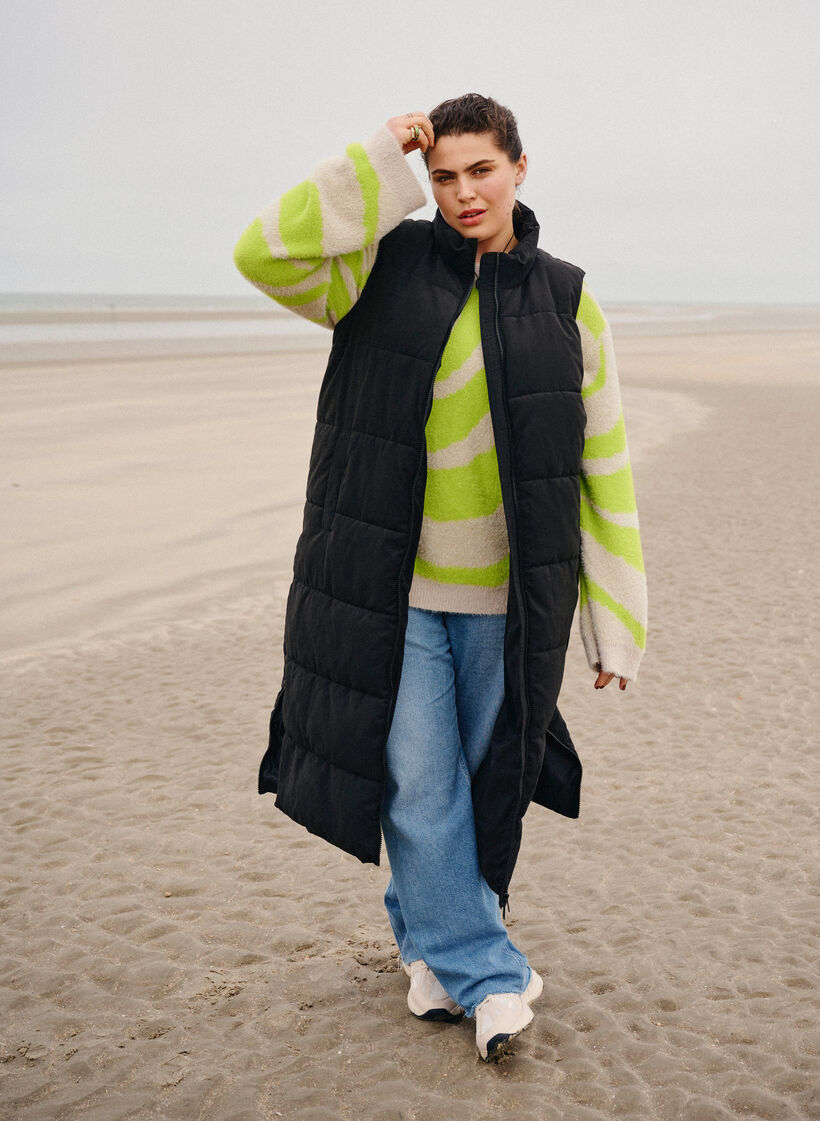 Lange Weste mit hohem Kragen Taschen, Black, Image image number 0