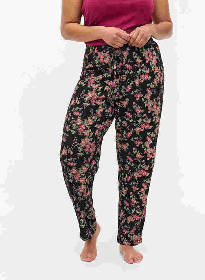 Schlafanzughose aus Baumwolle, Black Pink Oran Flow, Model image number 1