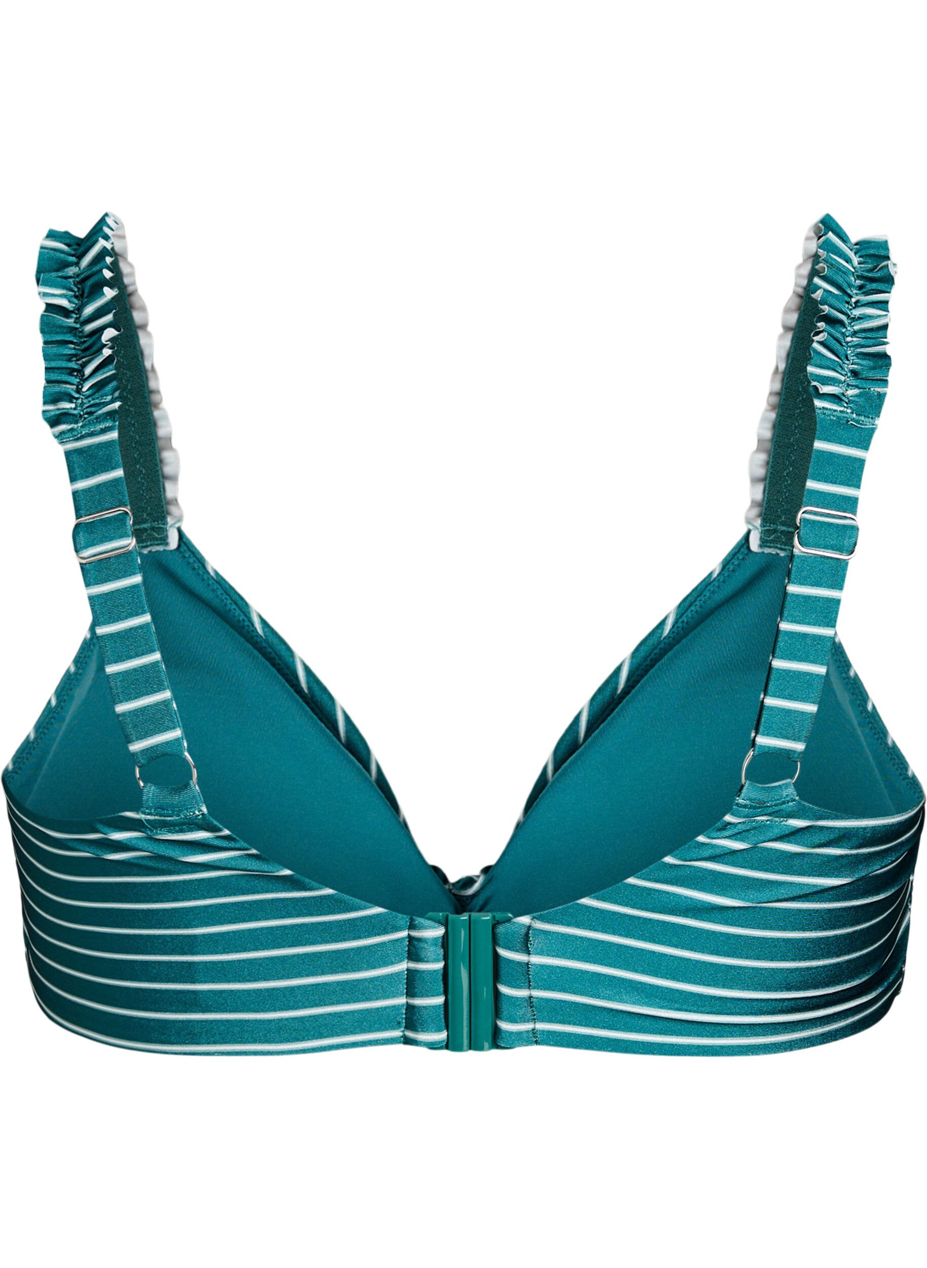 ZizziGestreiftes Bikini Top mit herausnehmbarer Wattierung, Gr&uuml;n, Packshot image number 1
