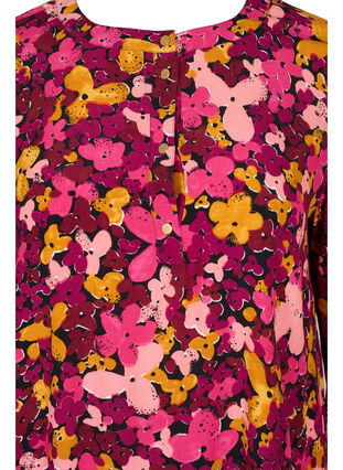 Viskosekleid mit Blumenprint und 3/4-Ärmeln, Hot Pink Flower, Packshot image number 2