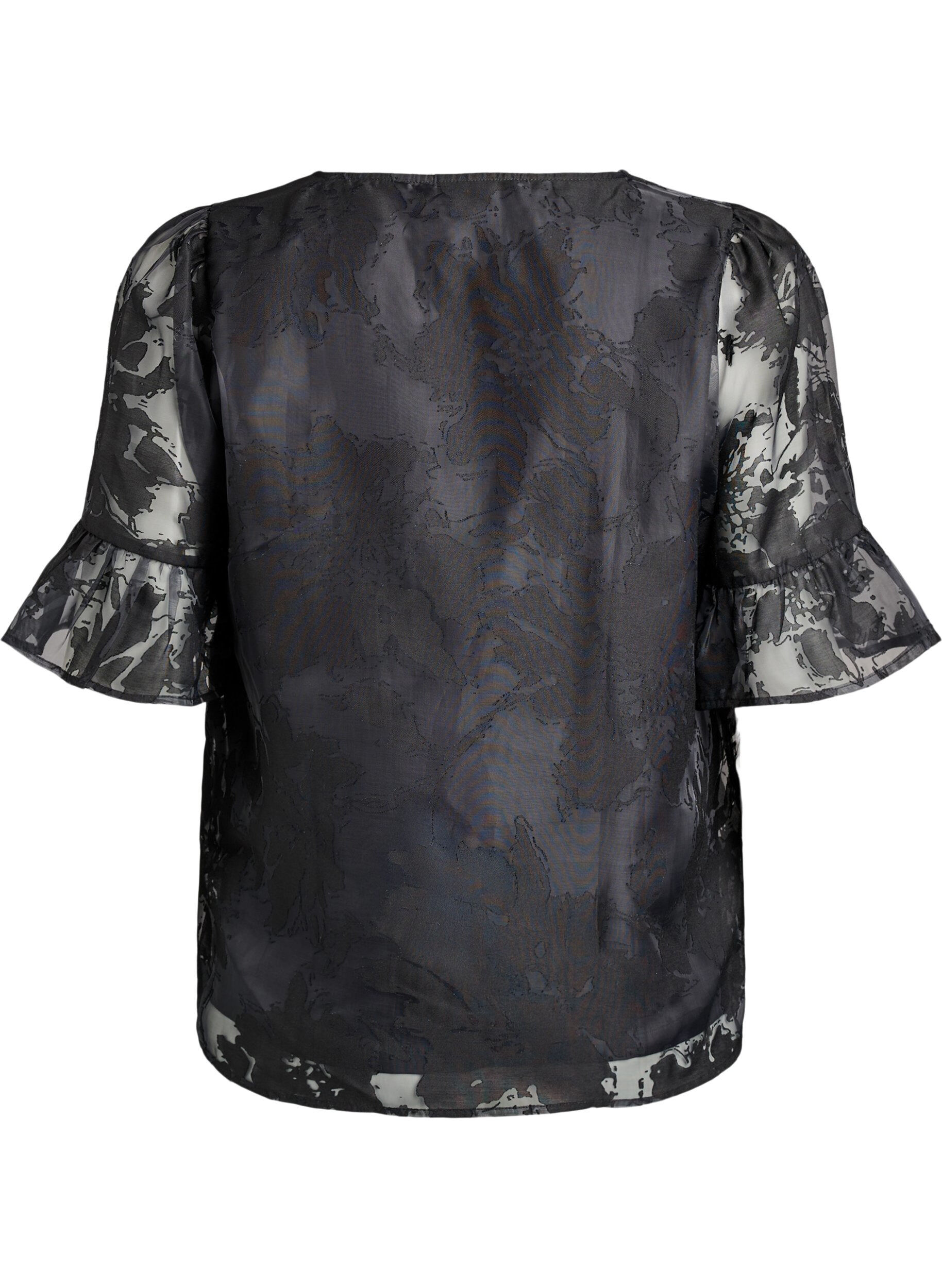 ZizziPartybluse in Organza-Optik mit Ton-in-Ton-Muster, Schwarz, Packshot image number 1