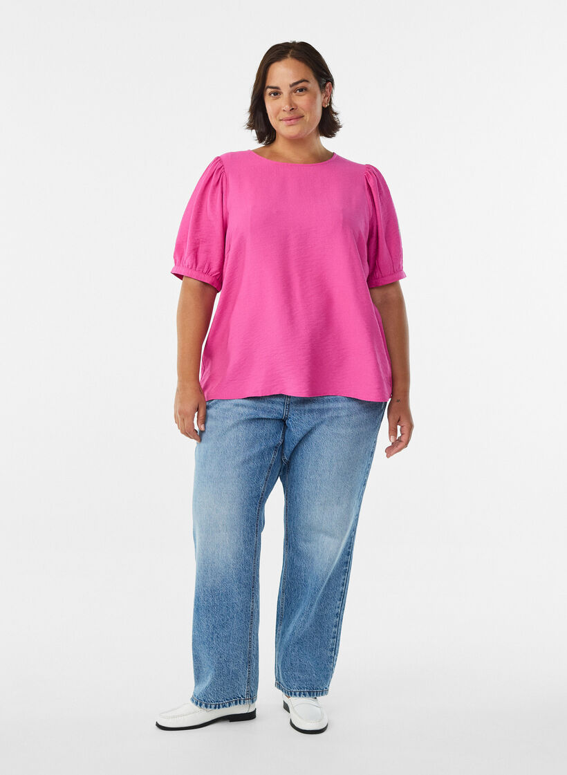 Bluse aus Viskose mit halben Ärmeln, Raspberry Rose, Model image number 2