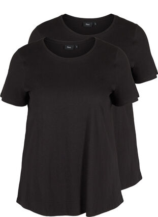 2er Pack kurzarm T-Shirts aus Baumwolle, Black, Packshot image number 0