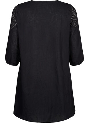Kleid aus einer Baumwollmischung mit Leinen und Häkeldetails, Black, Packshot image number 1