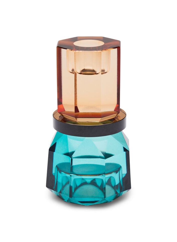 Kerzenständer aus Kristallglas, Peach/Petrol Comb, Packshot