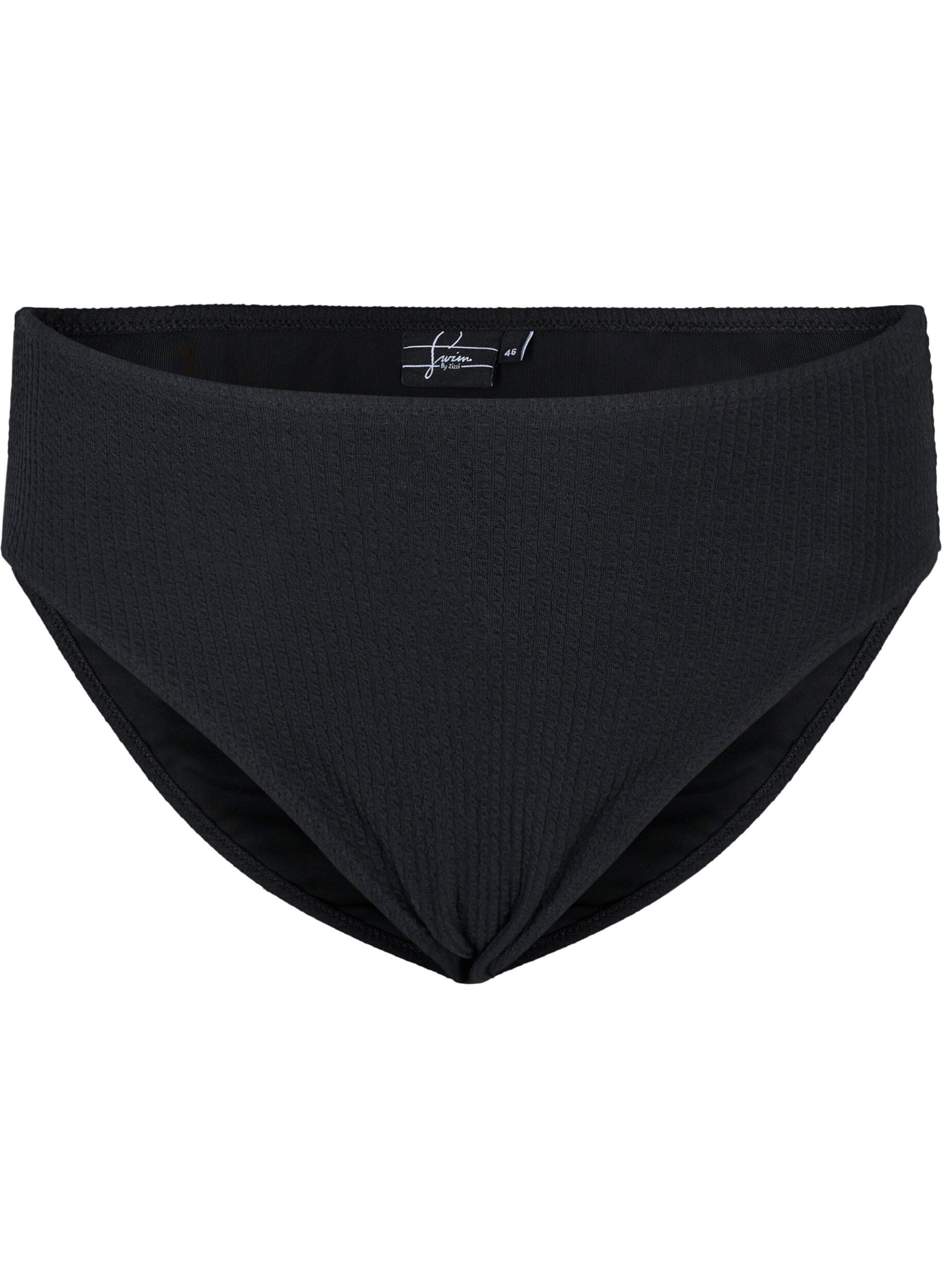 ZizziHochtaillierte Bikini-Hose mit Cr&ecirc;pe-Struktur, Black, Packshot image number 0