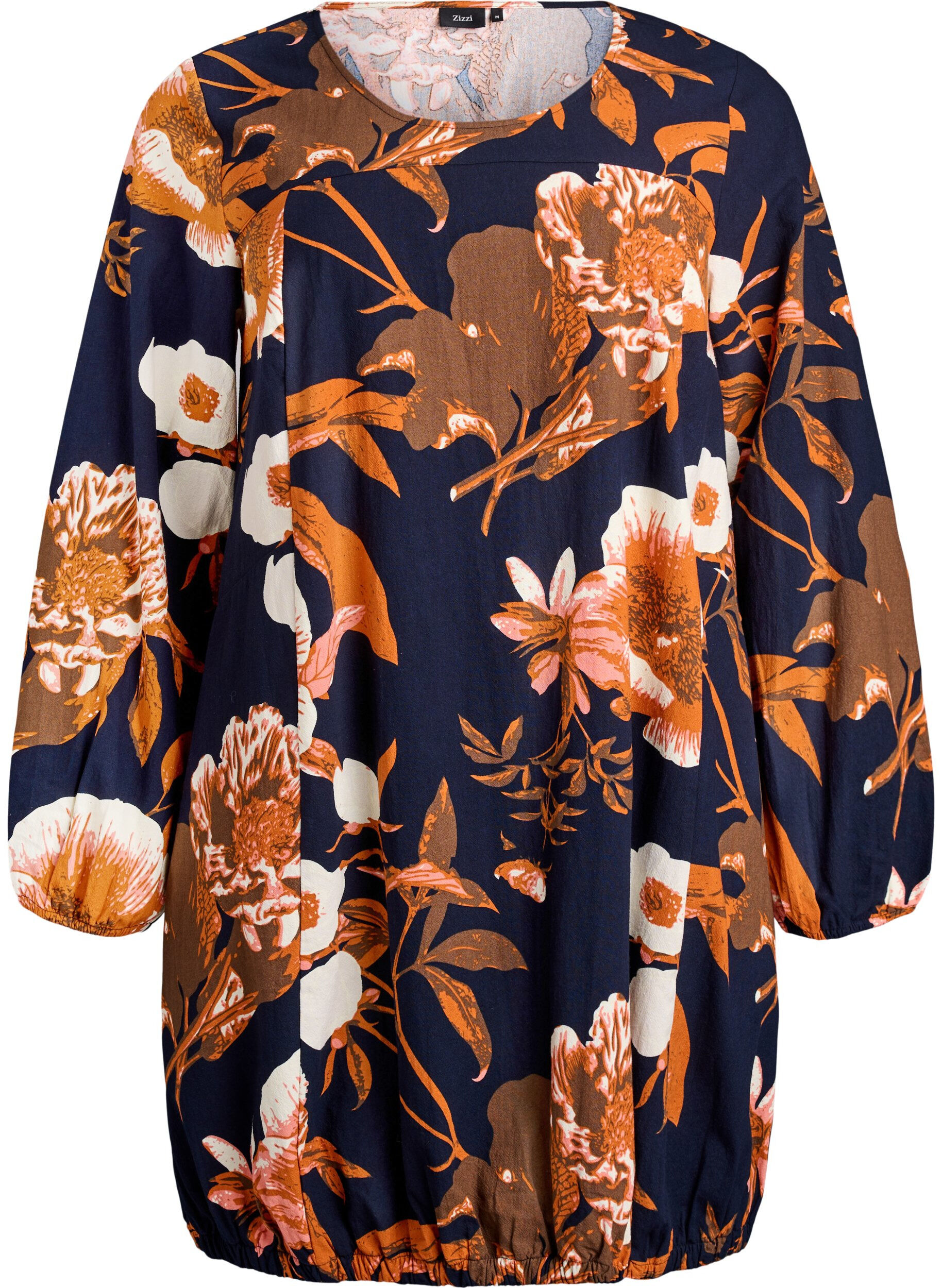 ZizziKurzes Baumwollkleid mit Gummisaum und langen &Auml;rmeln, Schwarz, Packshot image number 0