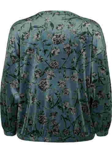 Bluse aus Velours mit Blumenprint und langen Ärmeln, Green Gables AOP, Packshot image number 1