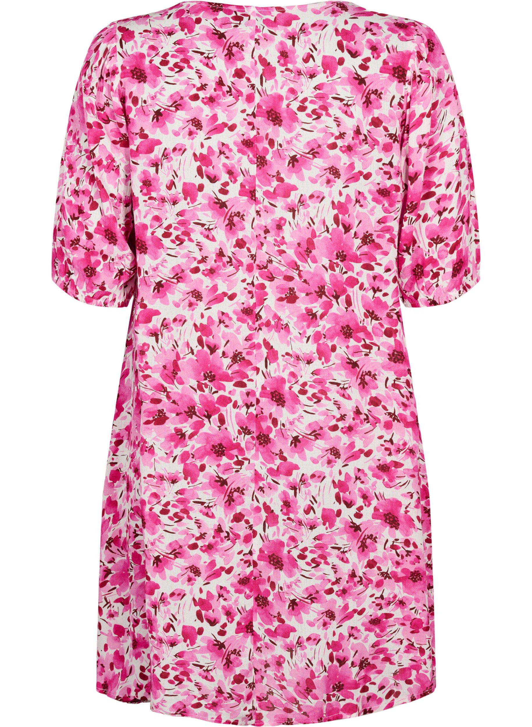 ZizziGebl&uuml;mtes Kleid aus Viskose mit A-Linie, Pink Flower Rain, Packshot image number 1