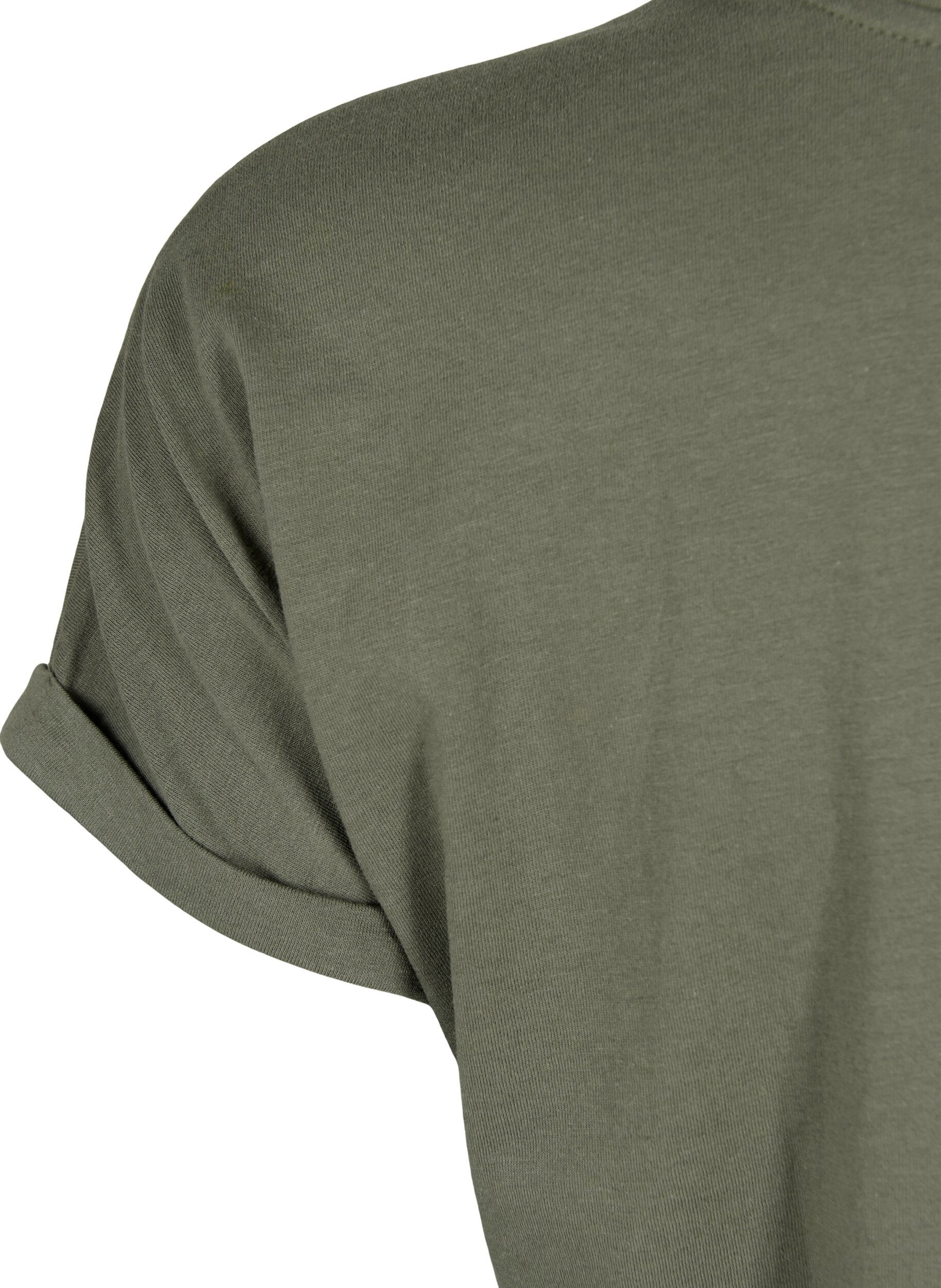 ZizziKurz&auml;rmeliges T-Shirt aus einer Baumwollmischung, Gr&uuml;n, Packshot image number 3