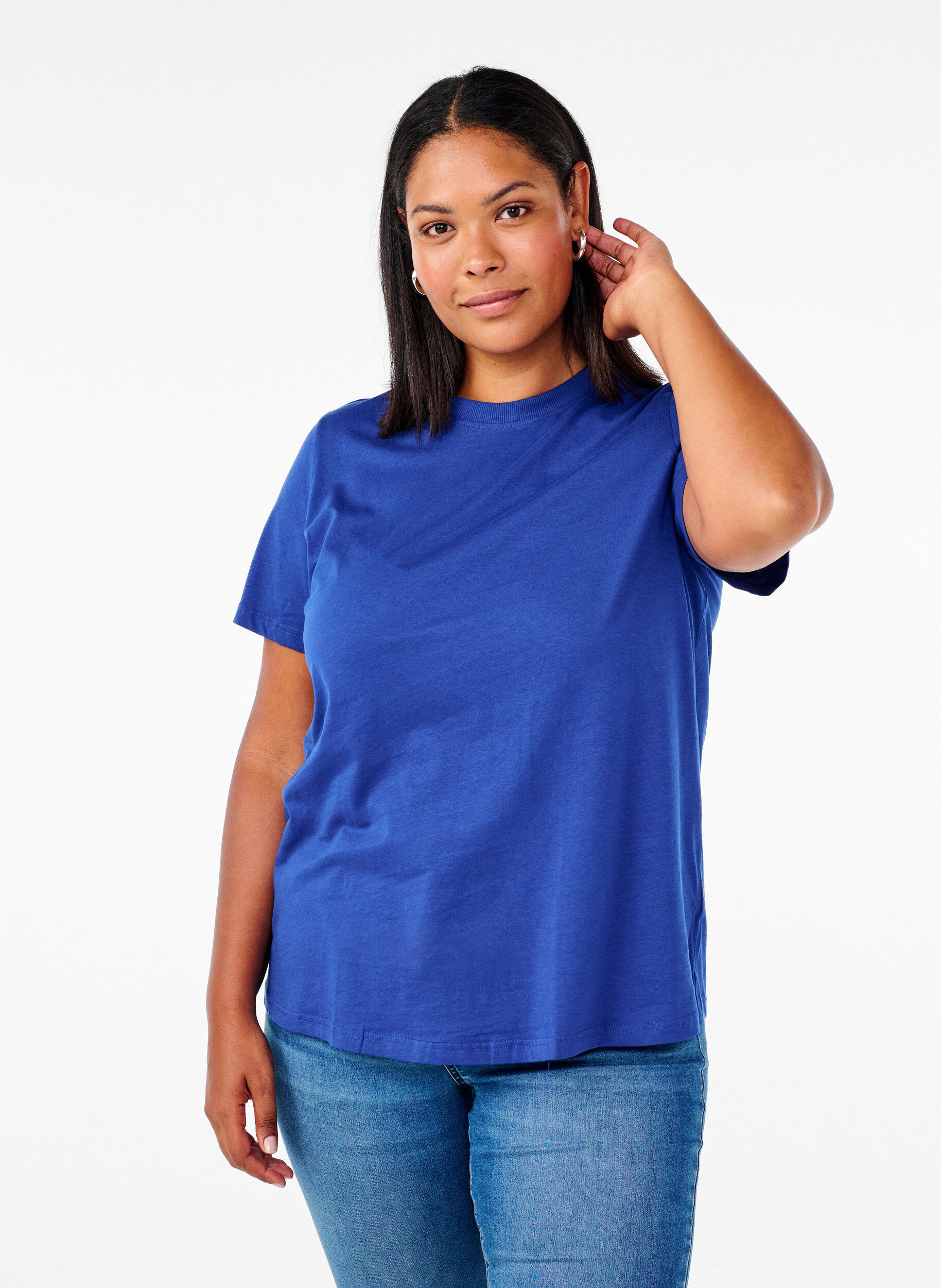 ZizziBasic-T-Shirt aus Baumwolle mit Rundhalsausschnitt, Blau, Model image number 0