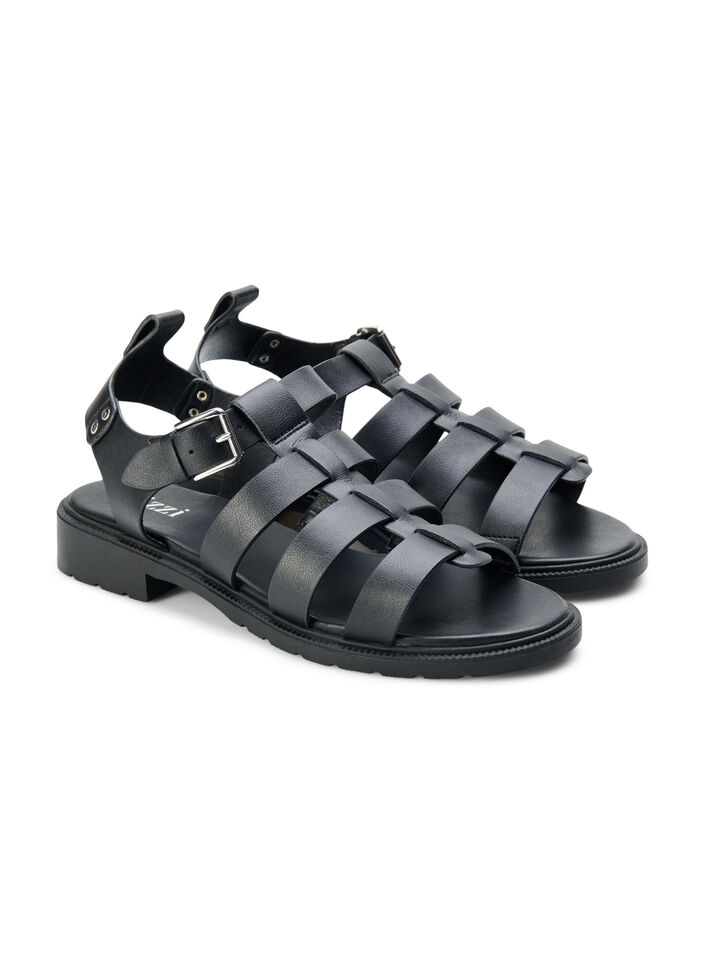 Wide Fit Sandalen aus Leder, Schwarz, Packshot image number 1